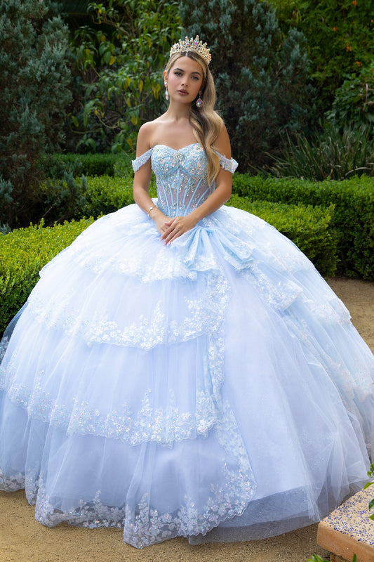 Sequin Off Shoulder Sweetheart Neckline Quinceanera Dress by GLS by Gloria - GL3612