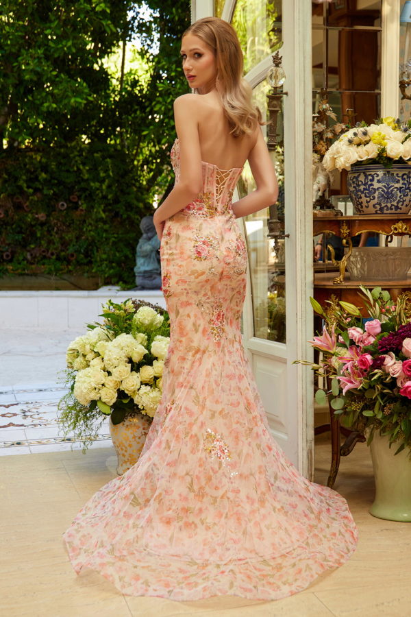 Floral Strapless Mermaid Dress by GLS Gloria GL3627 XL / Peach