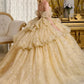 Glitter Cut-Away Shoulder Quinceanera Dress by Elizabeth K - GL3646