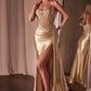 Embellished Satin Fitted Slit Gown By Ladivine CD868 - Women Evening Formal Gown - Special Occasion