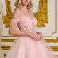 Elizabeth K - GS3634 - Tulle V-Neckline Sequin Cocktail Dress - Short