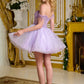 Elizabeth K - GS3634 - Tulle V-Neckline Sequin Cocktail Dress - Short