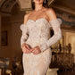 Off-White Nude Lace Mermaid with Removable Sleeves Bridal Gown WL008-3
