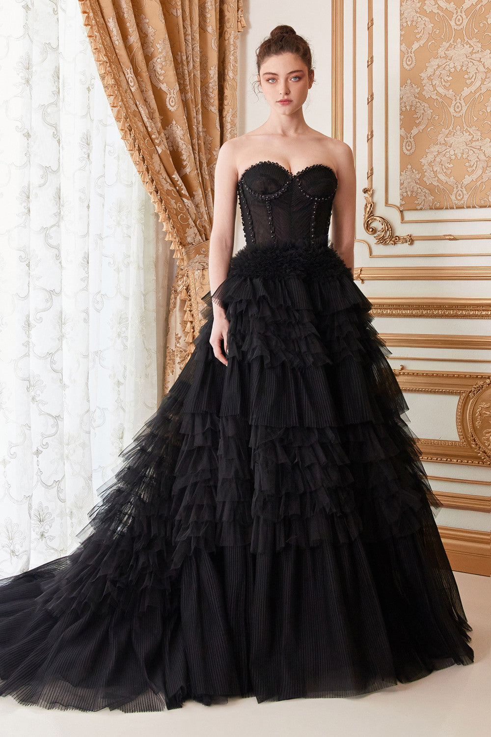A1017 - Corset Princessa Ruffle Tulle Ball Gown - Andrea & Leo Couture | Lady Black Tie Black / 4 A1017 - Corset Princessa Ruffle Tulle Ball Gown - Andrea & Leo Couture | Lady Black Tie Black / 4