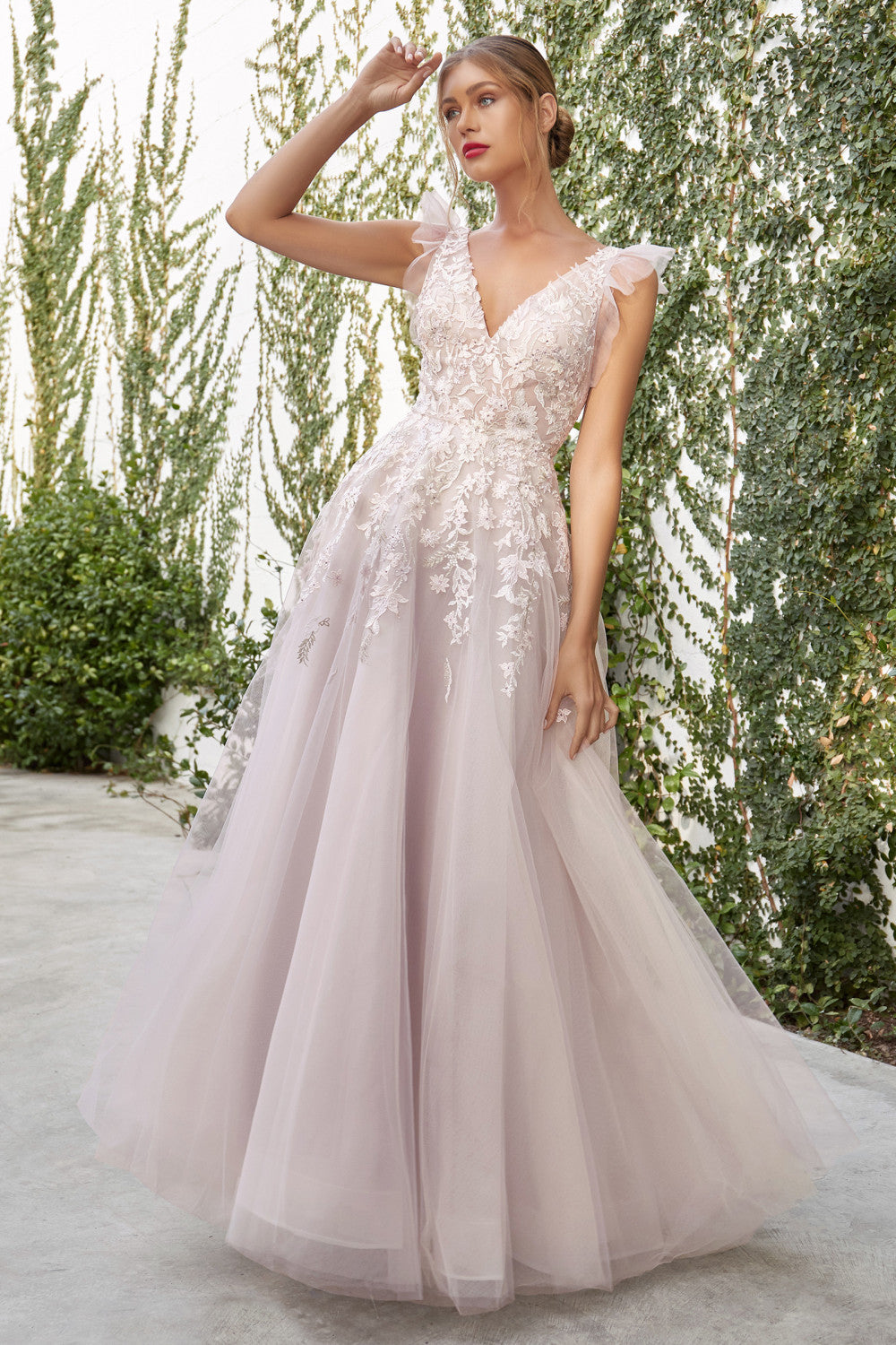 Flutter Tulle Sleeve Floral A-Line Gown by Andrea & Leo Couture A1018 Lennox - Special Occasion