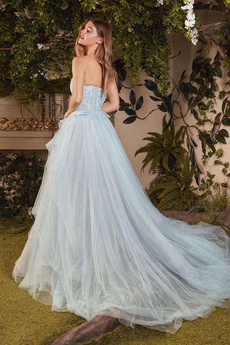 Strapless Corset Gown with Tulle Trumpet Skirt