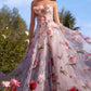Strapless Floral Bodice Organza Ball Gown By Andrea & Leo Couture  A1035 - Special Occasion