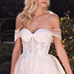 Off the Shoulder Tulle Sweetheart Corset A-Line Gown - Andrea & Leo Couture -A1036W VALERIA