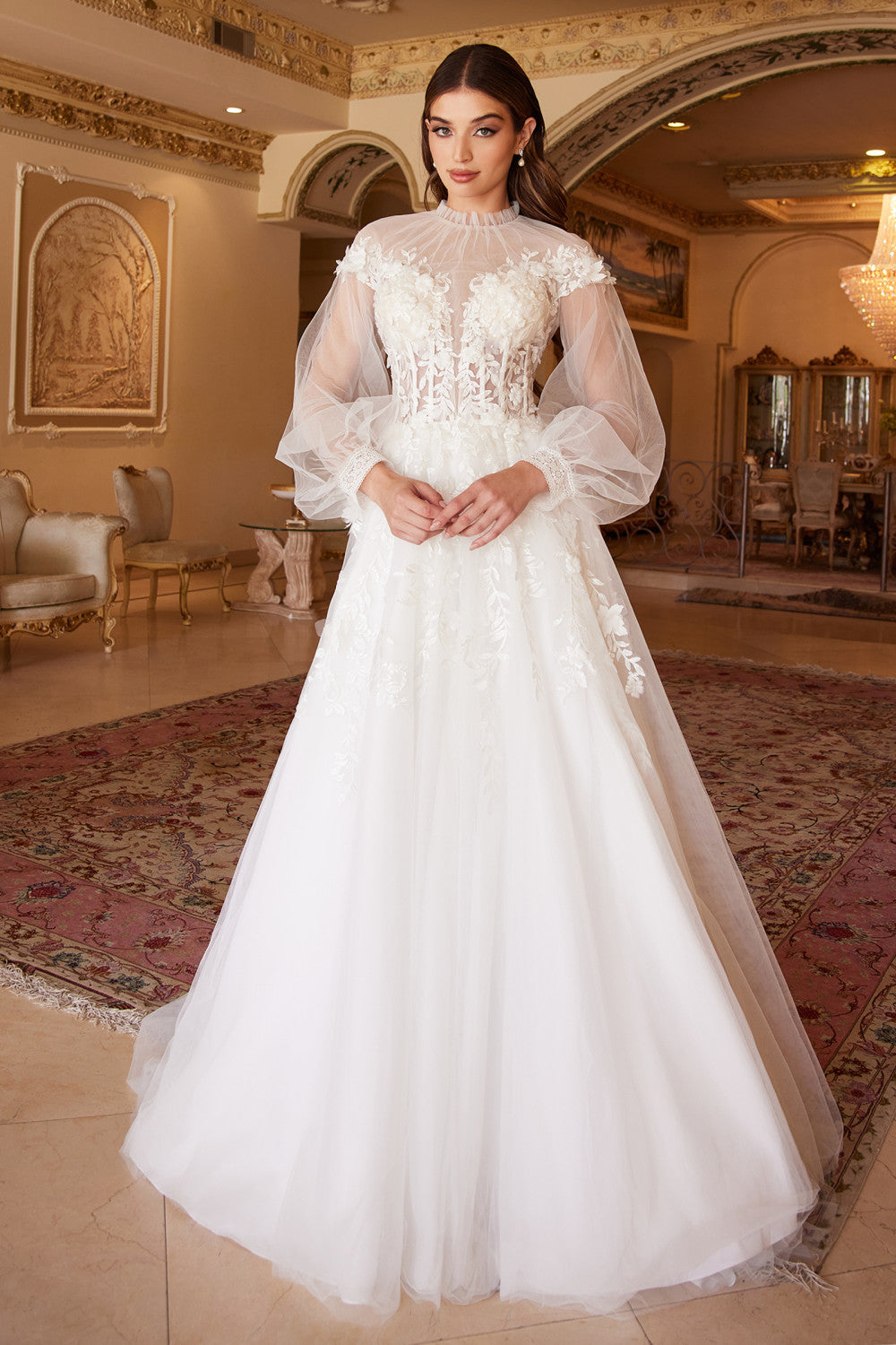 Long Sleeve A-line Tulle KATE WEDDING GOWN A1074W by Andrea & Leo Couture