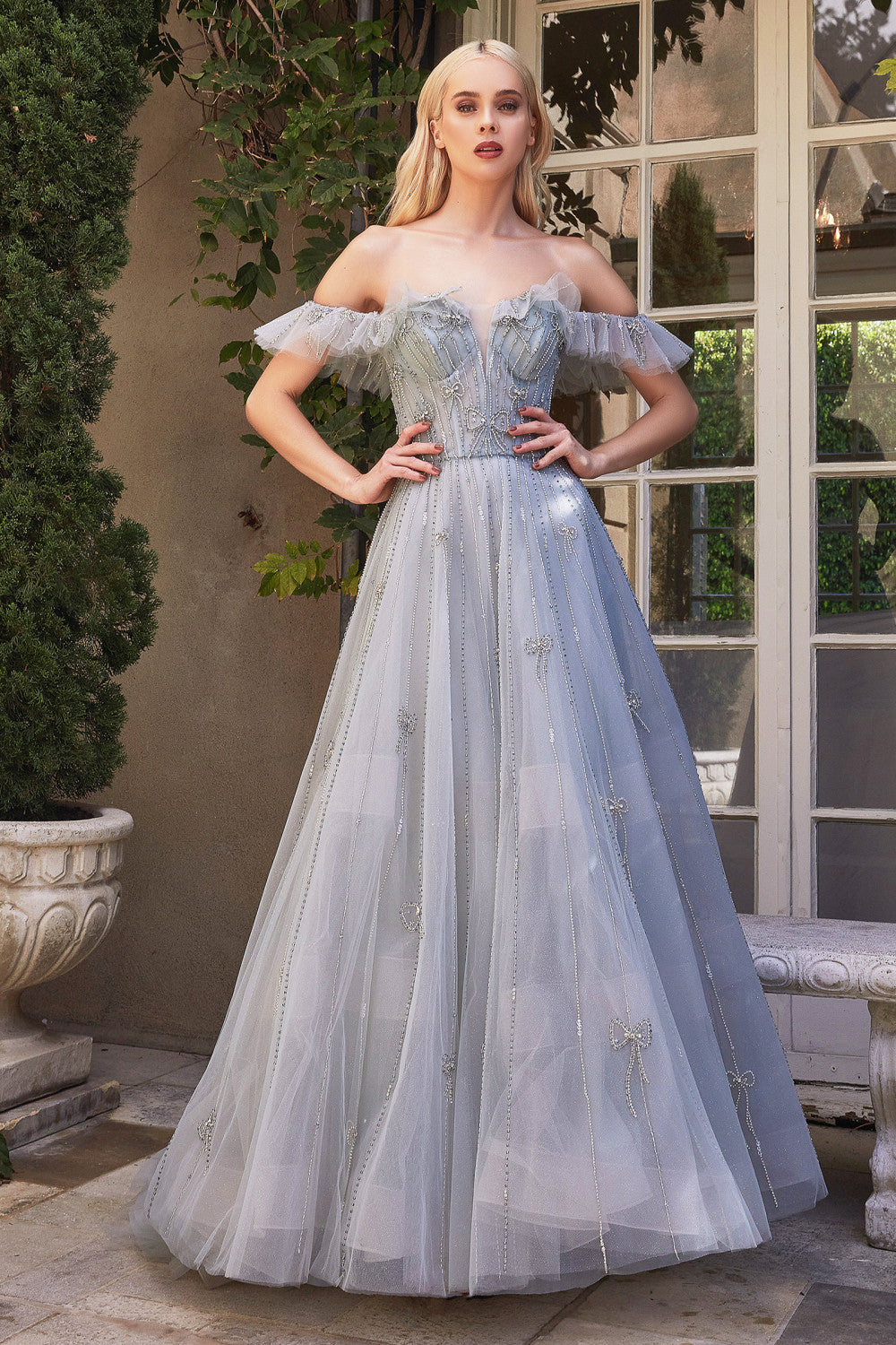 Tulle Beaded Off the Shoulder A line Gown Andrea Leo Couture