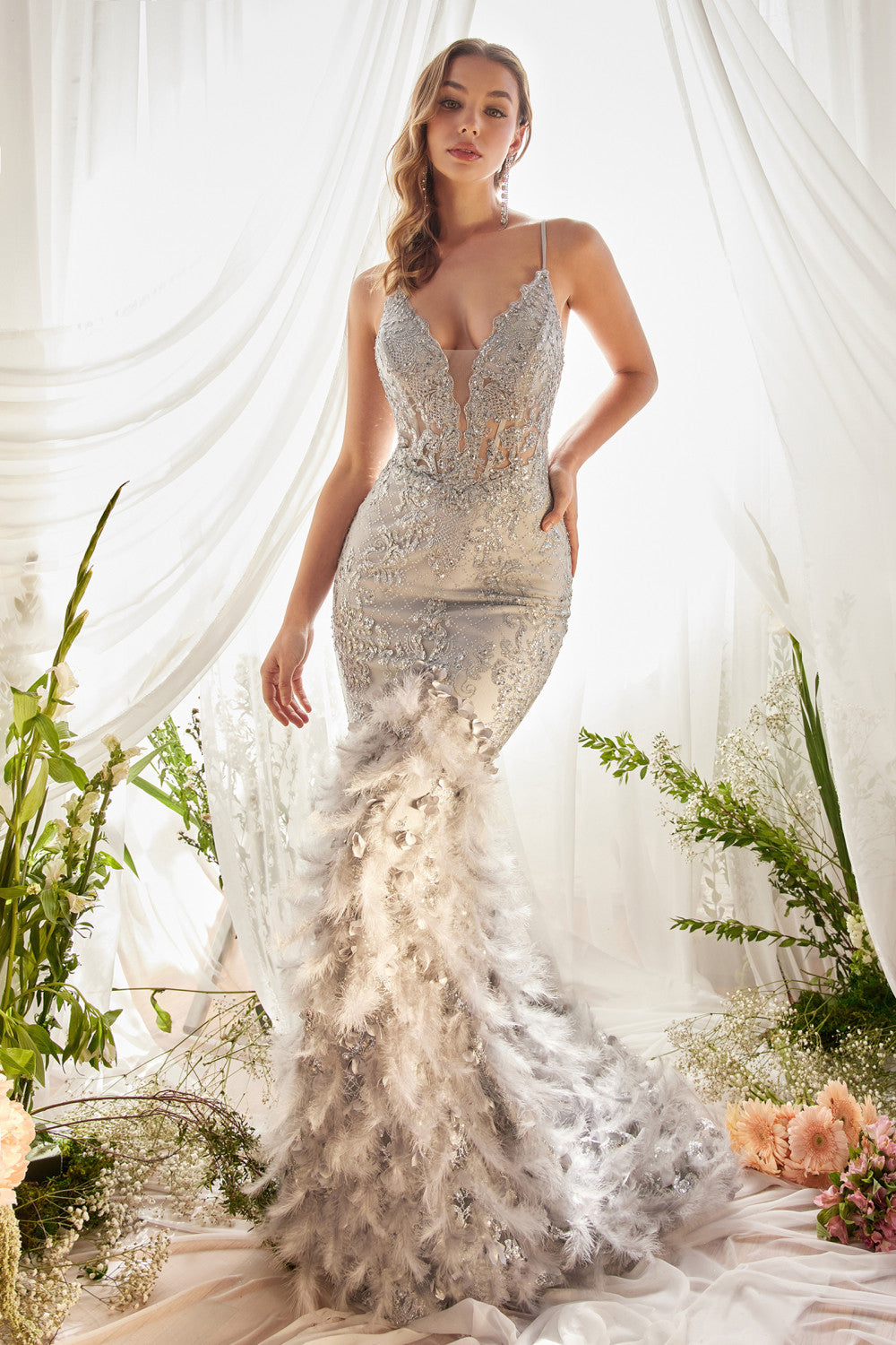 Fitted Feather Mermaid Gown by Andrea & Leo Couture A1116 - Special Occasion