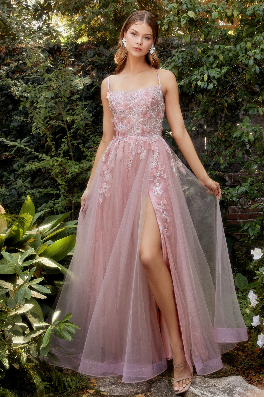 Butterfly Applique A-Line Gown by Andrea & Leo Couture A1141 Penelope Gown - Special Occasion 6 / DUSTY-ROSE