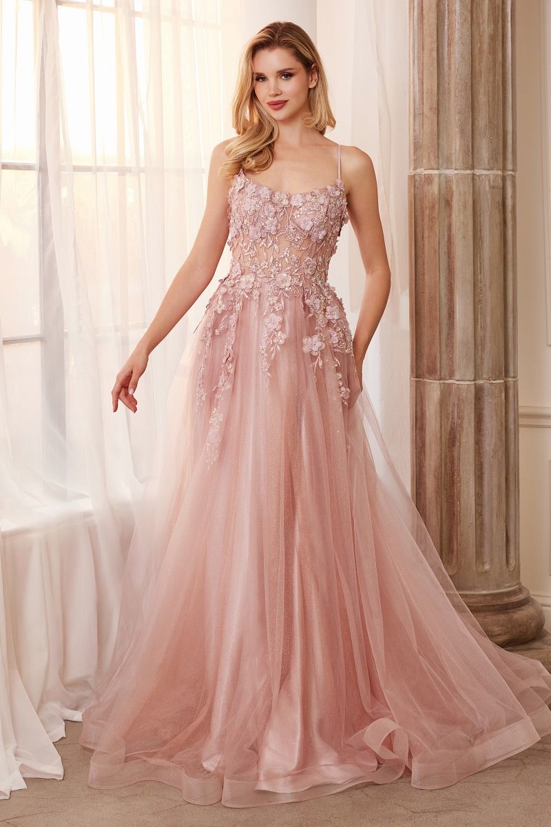 Floral Applique A-Line Gown by Andrea & Leo Couture A1142 Penelope Gown - Special Occasion