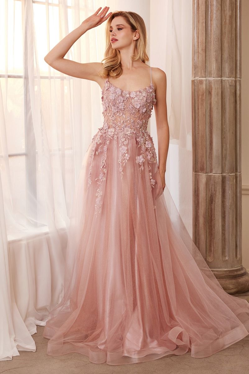 Floral Applique A-Line Gown by Andrea & Leo Couture A1142 Penelope Gown - Special Occasion