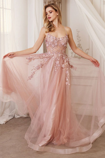 Andrea and Leo A1142 - Scoop Floral Appliqued Prom Gown 4 / Dusty Rose Andrea and Leo A1142 - Scoop Floral Appliqued Prom Gown 4 / Dusty Rose