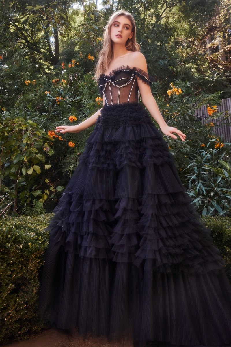 Off the Shoulder Rhinestones Ruffle Corset Ball Gown by Andrea & Leo Couture A1150 - Special Occasion