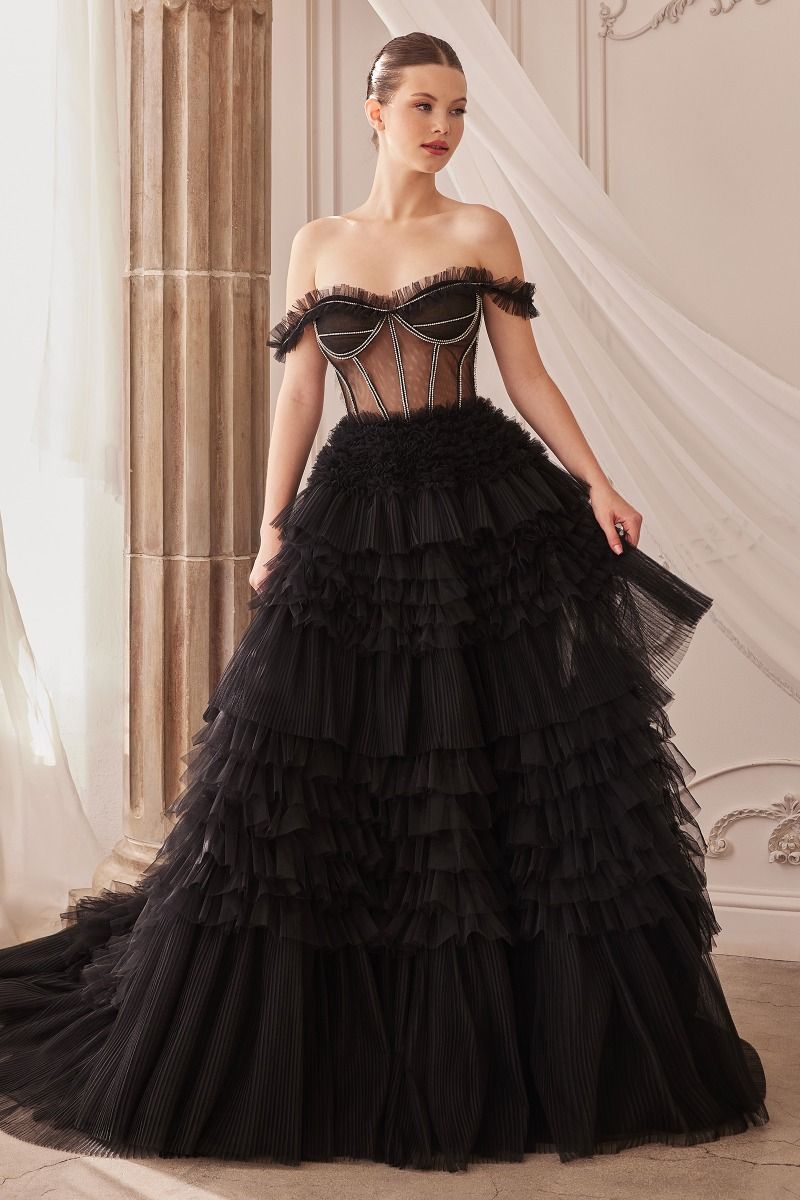 Off the Shoulder Rhinestones Ruffle Corset Ball Gown by Andrea & Leo Couture A1150 - Special Occasion