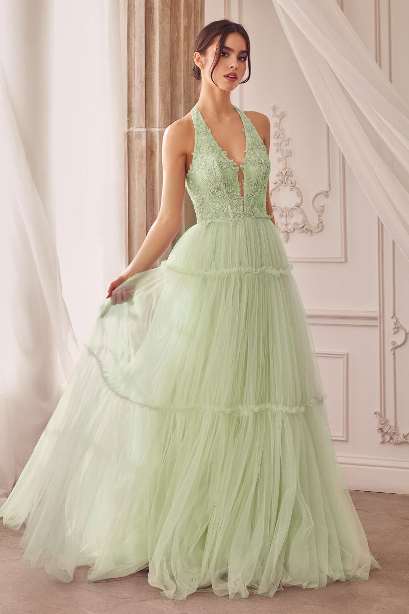 tulle halter neck dress Floral Lace Tulle Halter Neckline A-line Gown Andrea & Leo Couture