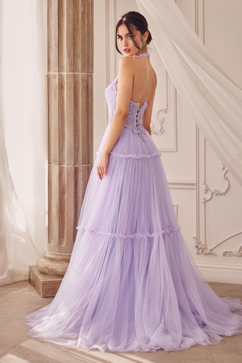 Floral Lace Tulle Halter Neckline A-line Gown Andrea & Leo Couture