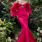 Feather Long Sleeves Mikado Mermaid Gown Andrea & Leo Couture - A1208