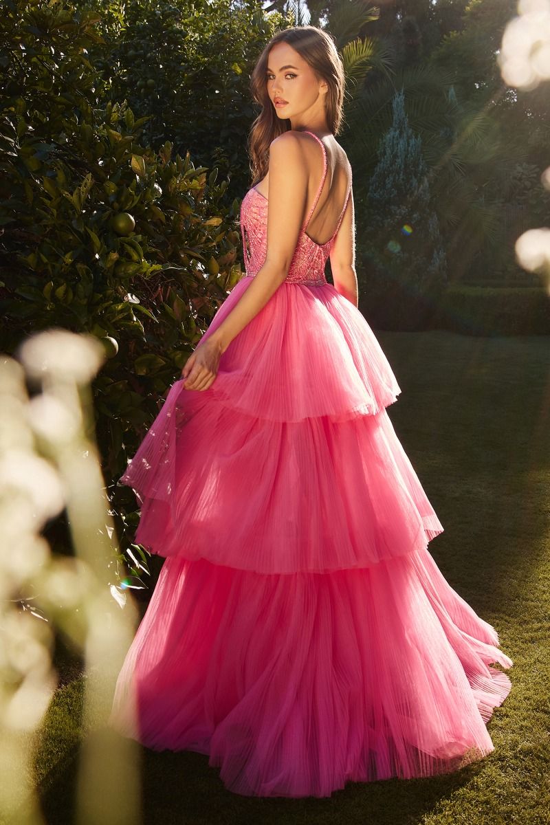 Andrea & Leo A1239 High Low Halter Layered Corset Beaded Ball Gown, Pink / 4 Andrea & Leo A1239 High Low Halter Layered Corset Beaded Ball Gown, Pink / 4