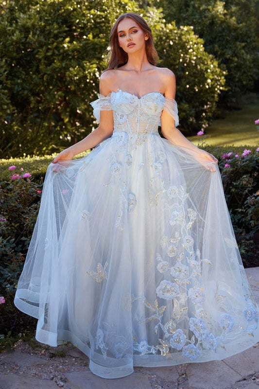 Off The Shoulder Floral Formal Evening Gown by Andrea & Leo Couture - A1246 - Special Occasion