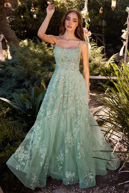 Andrea & Leo A1248 Lace Embellished A Line Dress, Sage / 4 Andrea & Leo A1248 Lace Embellished A Line Dress, Sage / 4