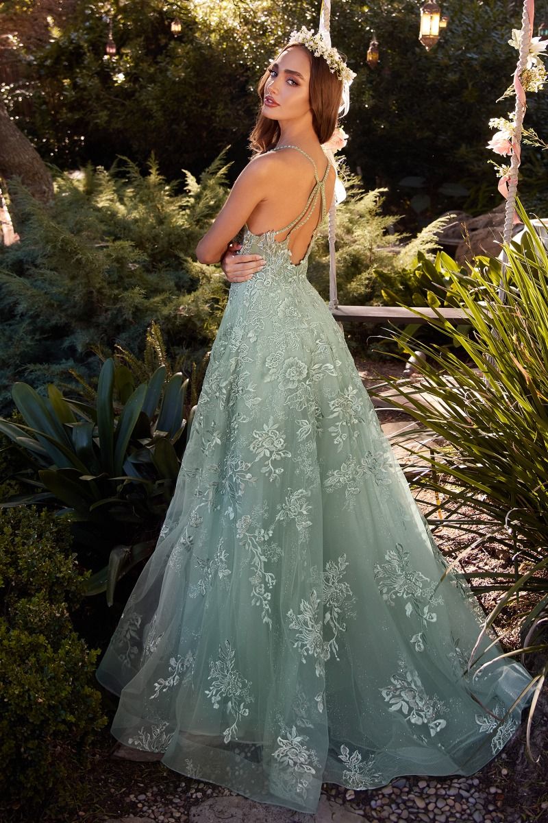Andrea & Leo A1248 Lace Embellished A Line Dress, Sage / 4