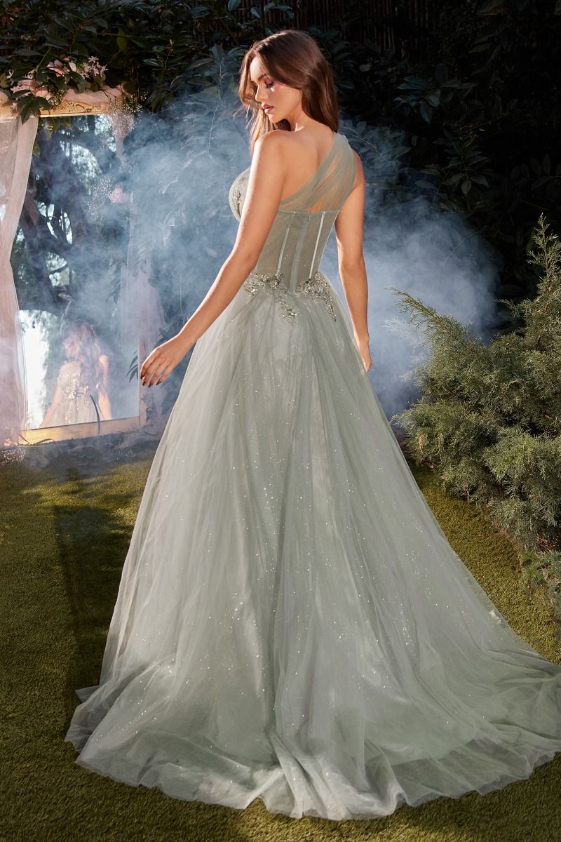 One Shoulder Tulle Leg Slit Formal Evening Gown by Andrea & Leo Couture - A1259 - Special Occasion