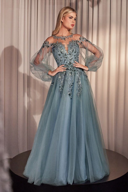 Long Sleeve A-Line Tulle & Lace Gown - Andrea & Leo Couture A1263 Long Sleeve A-Line Tulle & Lace Gown - Andrea & Leo Couture A1263