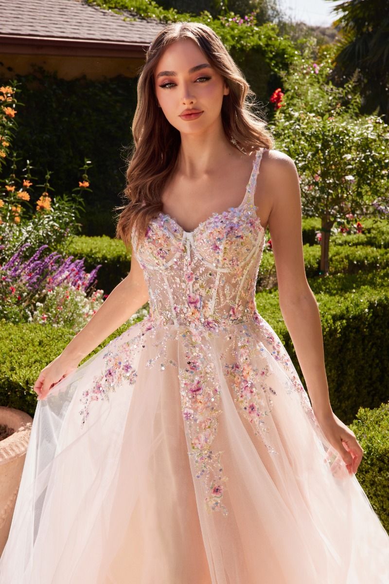 Andrea & Leo Couture A1288 A-Line with Multi Colored Floral Gown - Special Occasion