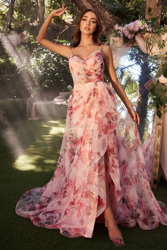 Floral Printed V-Neckline Formal Evening Gown by Andrea & Leo Couture - A1290 - Special Occasion
