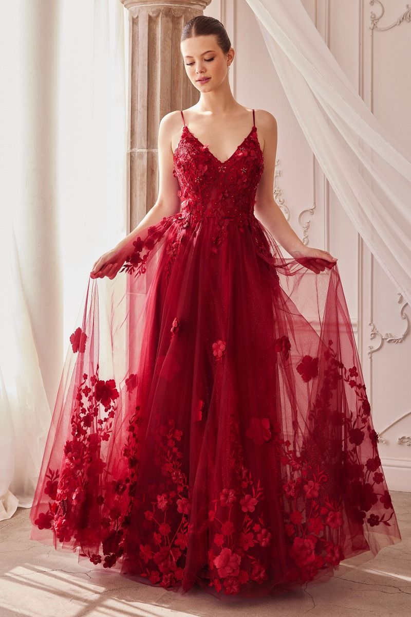 Andrea & Leo A1326 Floral Applique Ball Gown, Emerald / 10 Andrea & Leo A1326 Floral Applique Ball Gown, Emerald / 10