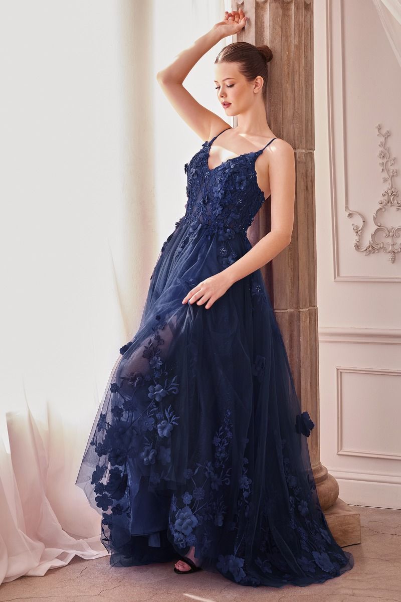 Andrea & Leo A1326 Floral Applique Ball Gown, Emerald / 10 Andrea & Leo A1326 Floral Applique Ball Gown, Emerald / 10