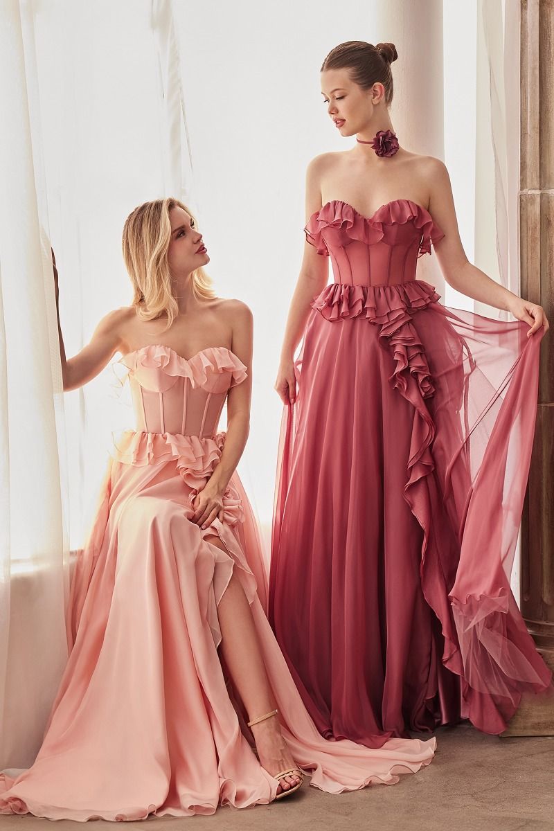 Strapless Chiffon Ruffle A-Line Formal Evening Gown by Andrea & Leo Co Ariststyles Strapless Chiffon Ruffle A-Line Formal Evening Gown by Andrea & Leo Co Ariststyles