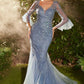 Fitted Lace V-Neckline Mermaid Women Formal Evening Gown by Andrea & Leo Couture A1342 - Special Occasion/Curves
