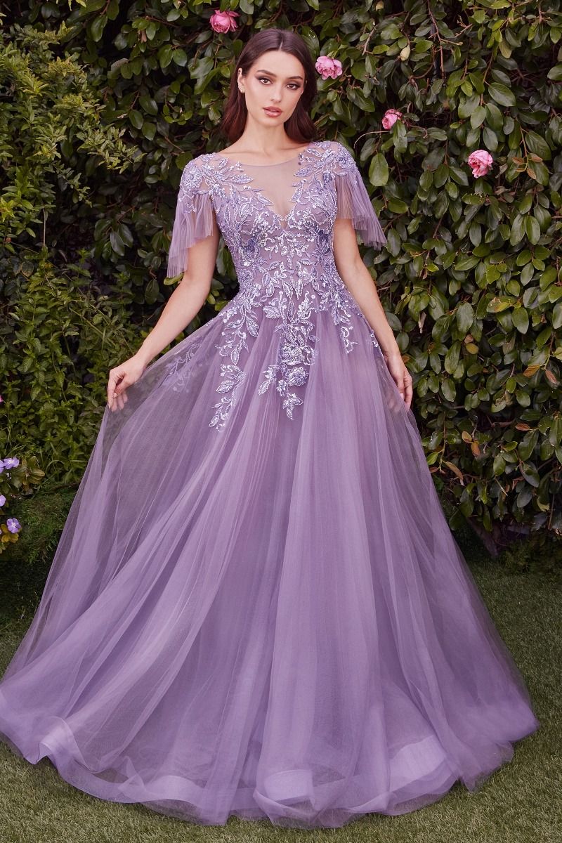 Embellished V-Neckline Layered Tulle Formal Evening Gown by Andrea & Leo Couture - A1351 - Special Occasion/Curves English Violet / 10 Embellished V-Neckline Layered Tulle Formal Evening Gown by Andrea & Leo Couture - A1351 - Special Occasion/Curves English Violet / 10