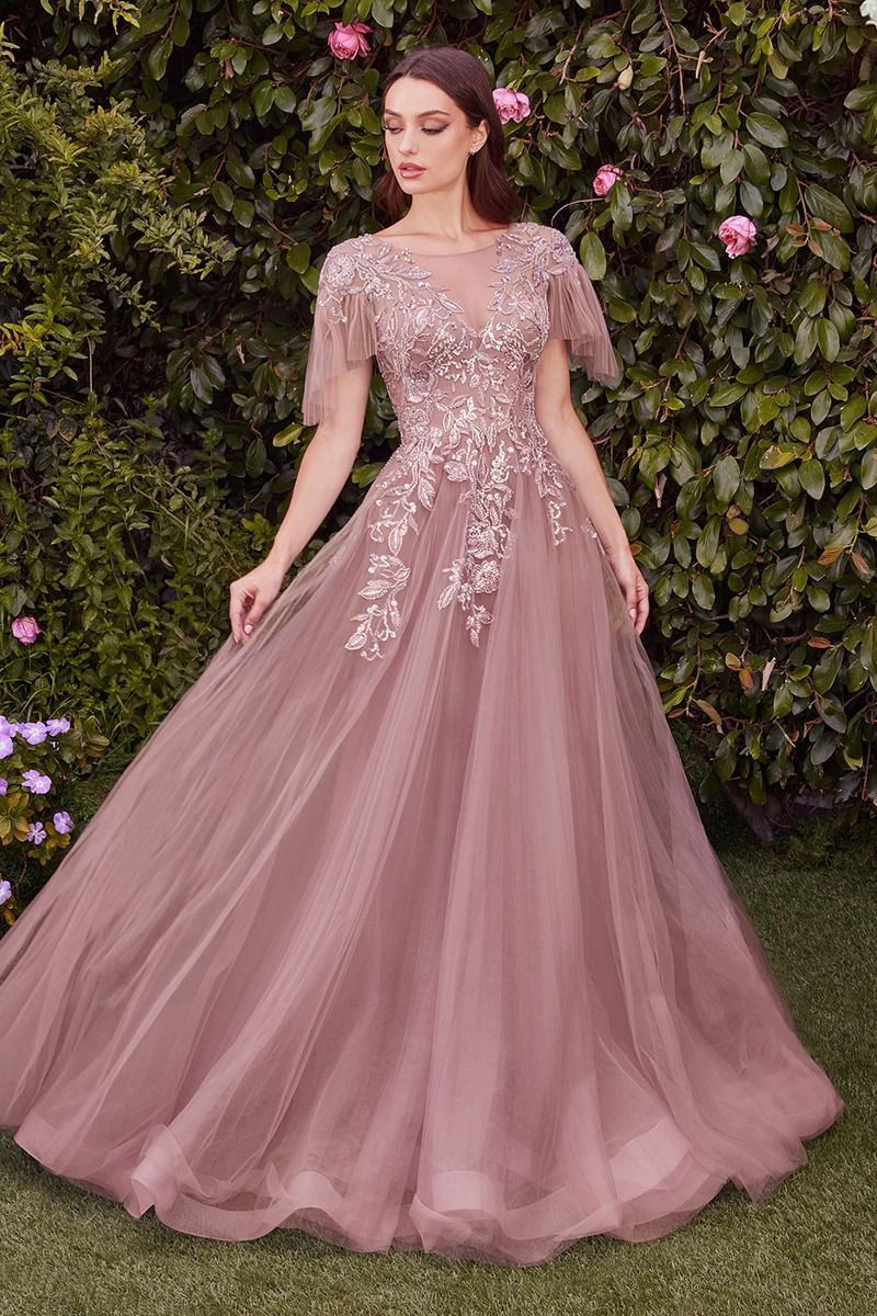 Embellished V-Neckline Layered Tulle Formal Evening Gown by Andrea & Leo Couture - A1351 - Special Occasion/Curves English Violet / 10 Embellished V-Neckline Layered Tulle Formal Evening Gown by Andrea & Leo Couture - A1351 - Special Occasion/Curves English Violet / 10