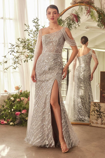 Glimmering Asymmetrical Neckline Sheath Gown by Andrea and Leo A1370 - Special Occasion/curves