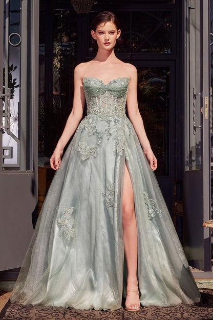 Strapless Layered Tulle Leg Slit Gown by Andrea and Leo A1378 - Specia Ariststyles Strapless Layered Tulle Leg Slit Gown by Andrea and Leo A1378 - Specia Ariststyles