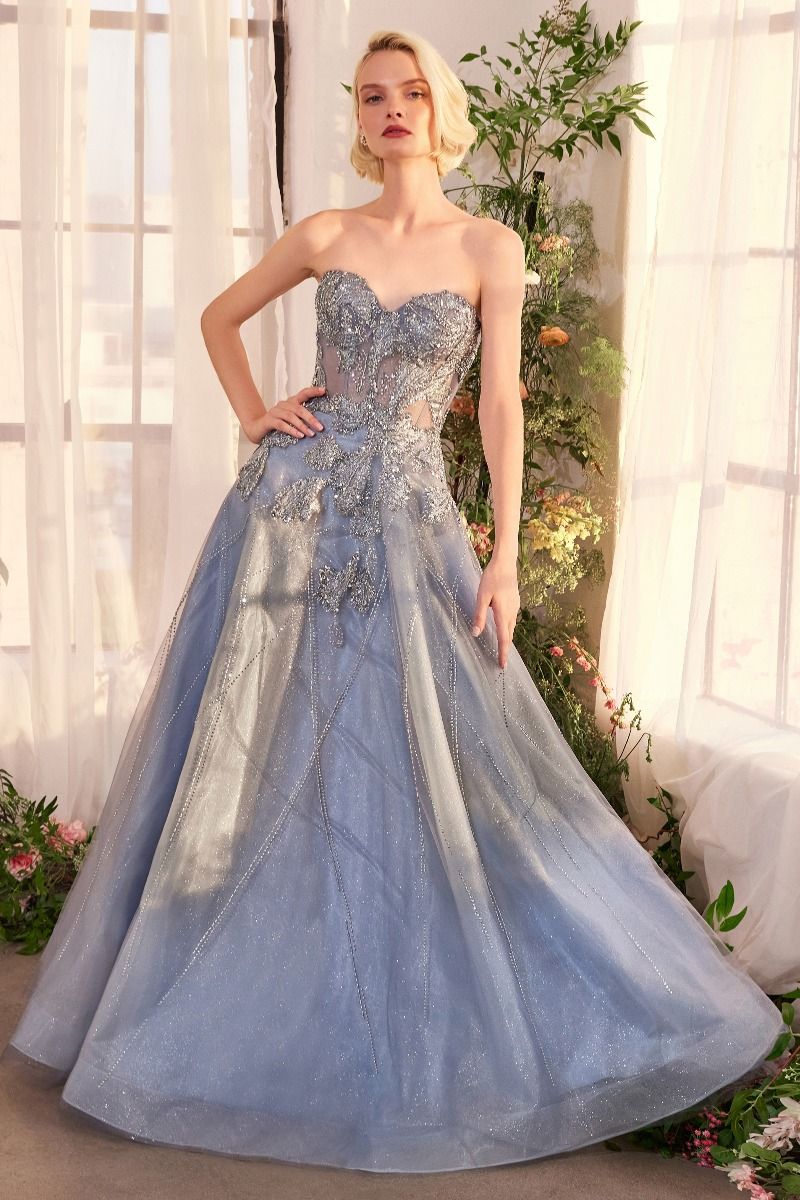 Strapless Layered Tulle A-Line Gown by Andrea and Leo A1387 - Special Occasion Smoky Blue / 8 Strapless Layered Tulle A-Line Gown by Andrea and Leo A1387 - Special Occasion Smoky Blue / 8