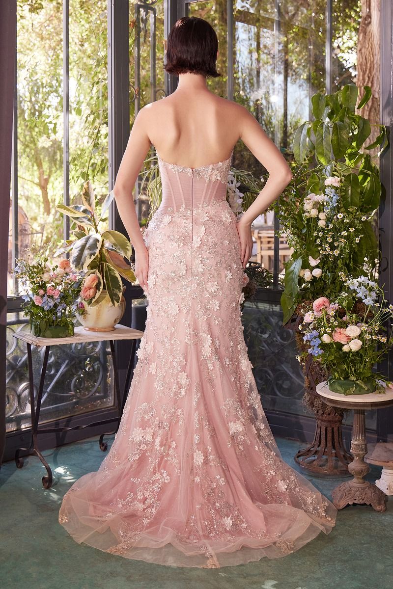 Strapless Sheer Pleated Corset Gown by Andrea and Leo A1396 - Special Occasion