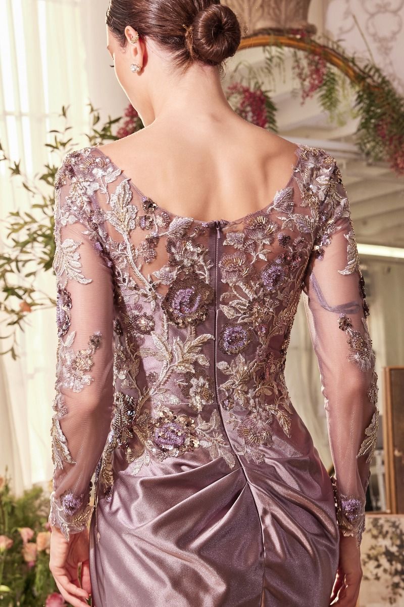 Sequin Illusion Neckline Leg Slit Gown by Andrea and Leo A1403 - Special Occasion/Curves