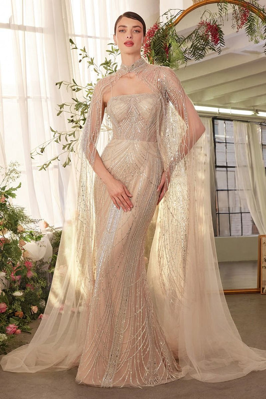 Straight Neckline Beaded Tulle Gown by Andrea and Leo A1411 - Special Occasion