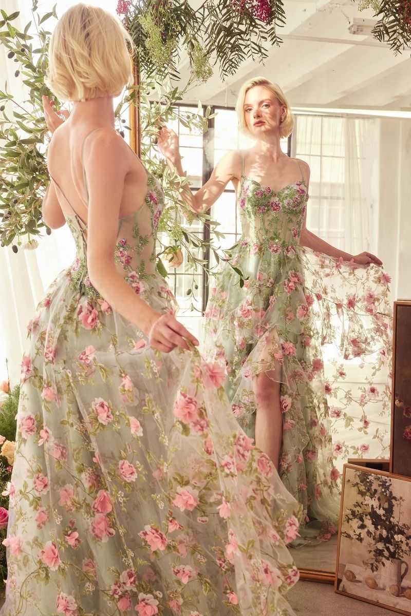 Andrea & Leo A1420 Long Floral Printed A Line Formal Prom Dress