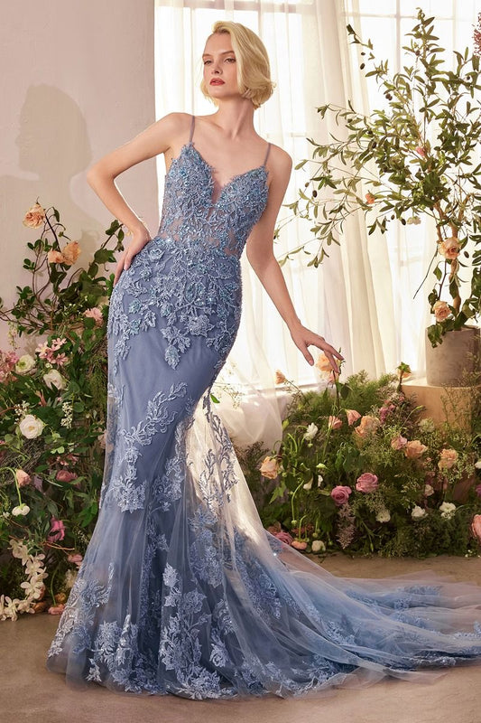 Beaded Plunging Neckline Mermaid Gown by Andrea and Leo A1421 - Special Occasion