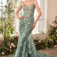 Beaded Plunging Neckline Mermaid Gown by Andrea and Leo A1421 - Special Occasion