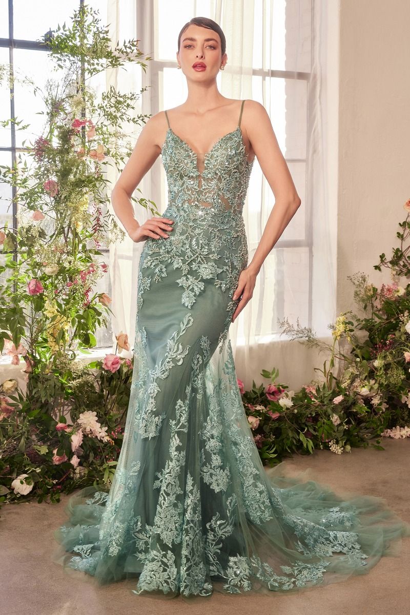 Beaded Plunging Neckline Mermaid Gown by Andrea and Leo A1421 - Special Occasion