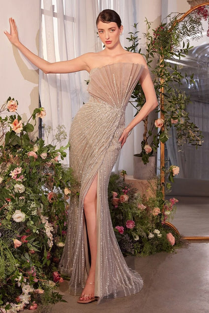 Pearl Beaded Tulle Leg Slit Gown by Andrea and Leo A1436 - Special Occ Ariststyles Pearl Beaded Tulle Leg Slit Gown by Andrea and Leo A1436 - Special Occ Ariststyles
