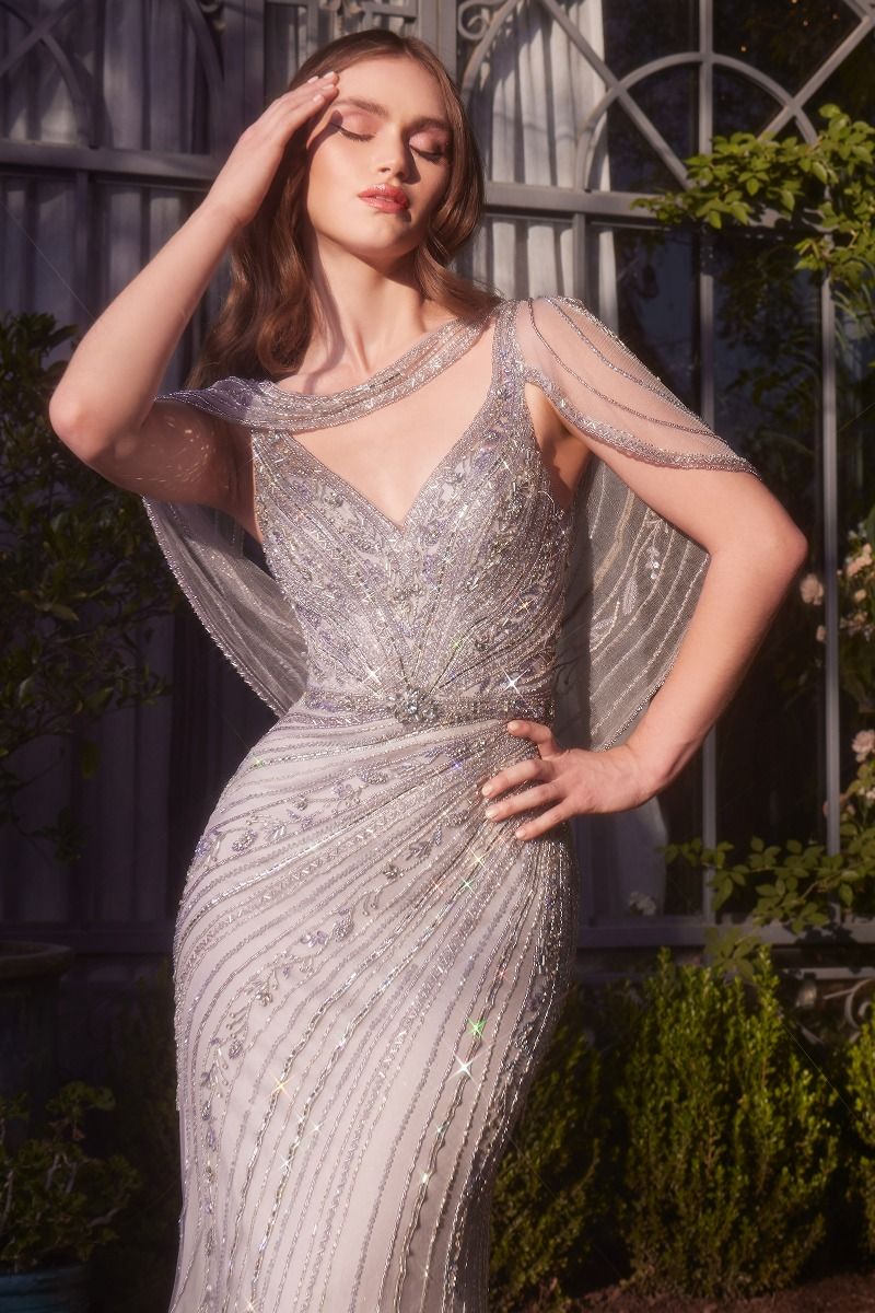 Beaded V-Neckline Sheath Gown by Andrea and Leo A1443 - Special Occasion